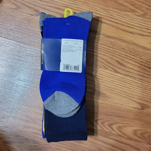 Polo Ralph Lauren Classic Sport Crew Sock 3-Pack Pair Yellow Navy Royal Blue - Picture 4 of 10